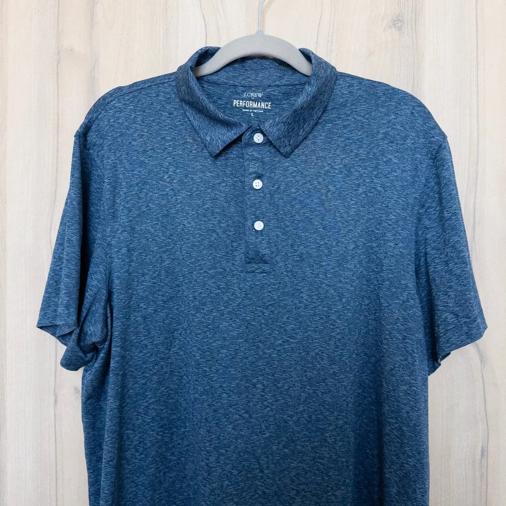 J Crew Performance Polo Shirt Mens Size‎ L Blue Short Sleeve Athletic Preppy